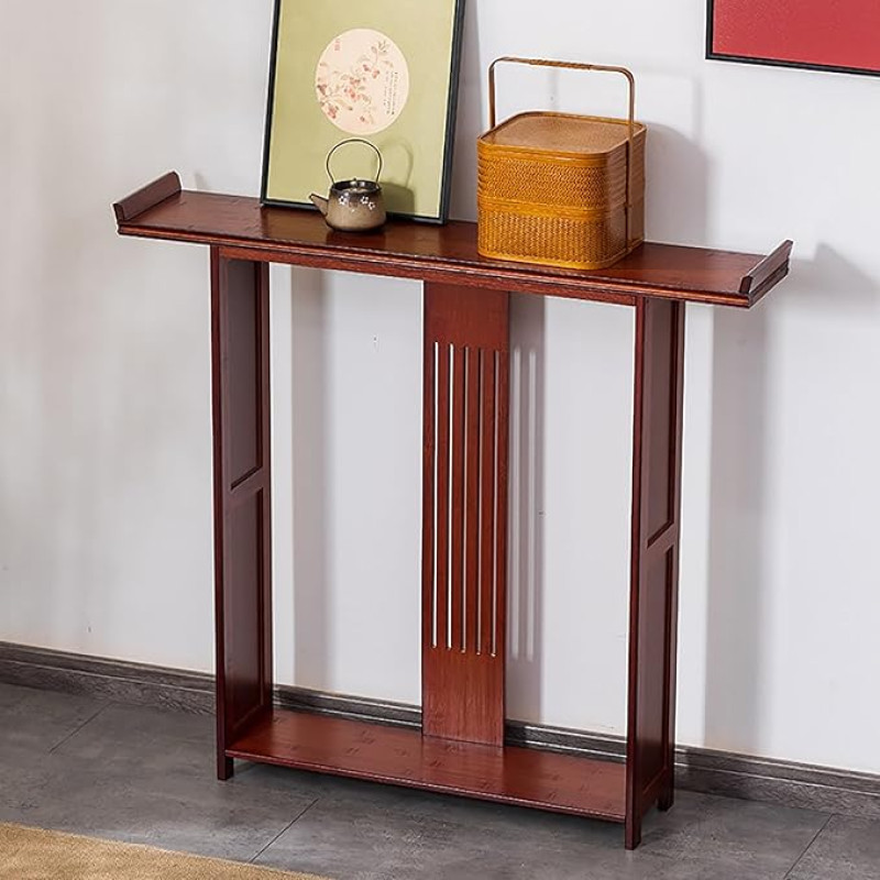 Elegantiškas medinis konsolinis stalas, skirtas įėjimo zonai, kiniškas konsolinis stalas su laikymo skyriumi gyvenamajame kambaryje, prieškambaryje (raudonas, 64 x 20 x 90 cm / 25 x 8 x 35 coliai)