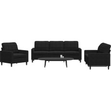 Juodos spalvos aksomo 3 dalių kampinis sofos komplektas su metaliniu rėmu - 