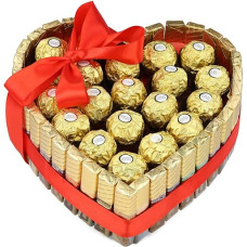 Merci šokoladinis tortas ir Ferrero Rocher širdies formos - širdies formos dovana moteriai - saldainių dėžutė su šokoladu - dovanų krepšelis įsimylėjėliams Valentino dienos proga