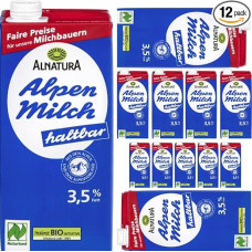 Alnatura Alpine Milk Durable 3.5% Fat Milk Durable 1000 ml x 12 Pieces + Pufai