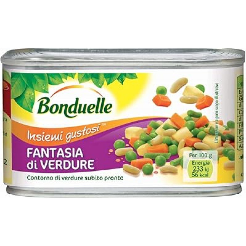 3 x Bonduelle Fantasia di Verdure contorno di verdure subito pronto daržovių garnyras daržovių mišinys paruoštas patiekalas aliuminio dėžutė 400 g