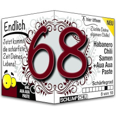 Schlump-Chili Endlich 68 - juokinga aštri gimtadienio dovana. Originali dovanos idėja 68-ajam gimtadieniui vyrams ir moterims