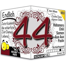 Schlump-Chili Endlich 44 - juokinga aštri gimtadienio dovana. Originali 44-ojo gimtadienio dovanos idėja vyrams ir moterims