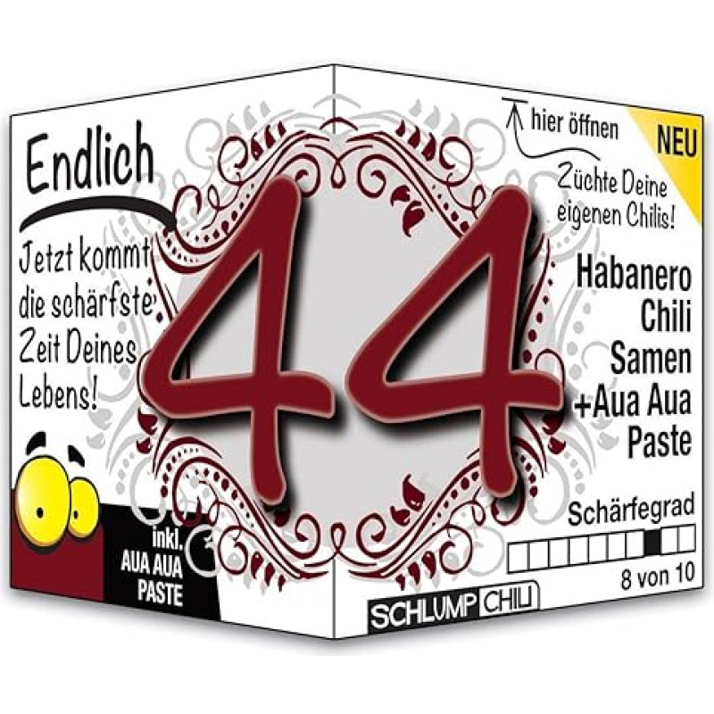 Schlump-Chili Endlich 44 - juokinga aštri gimtadienio dovana. Originali 44-ojo gimtadienio dovanos idėja vyrams ir moterims