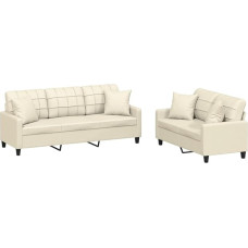 Kreminė dirbtinės odos 2 ir 3 vietų sofa su minkštasuoliais 198 cm Svetainė Modelis3201389