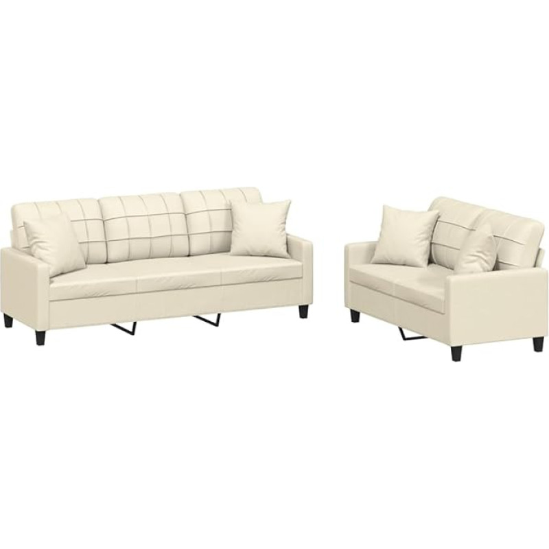 Kreminė dirbtinės odos 2 ir 3 vietų sofa su minkštasuoliais 198 cm Svetainė Modelis3201389
