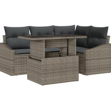 Modelis3348995 5 dalių sodo sofos komplektas su pagalvėle Pilka polietileninė rotango sodo poilsio zona