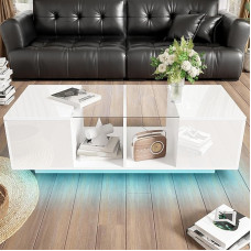 Wiuzo Modern White Coffee Table with LED Lighting High Gloss Table Top 120 x 50 x 38.5 cm