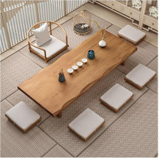 Japoniškas medžio masyvo grindų stalas - didelis stačiakampis meditacijos ir arbatos stalas tatami, zen dizaino, lengvai surenkamas, daugiafunkcinis stalas svetainei / valgomajam (NaturalA, 100 x 50 x 35 cm)