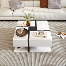 High-Gloss Coffee Table, Table with 4 Drawers, Unique Colour Matching and Line Design, Storage Space Bottom, 78 x 78 x 36 cm