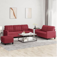 3-TLG. Sofagarnitur mit Kissen Sofa Wohnzimmer Sitzgruppe Wohnzimmer Sofos komplektas Sofas FüR Wohnzimmer Weinrot Kunstledererer
