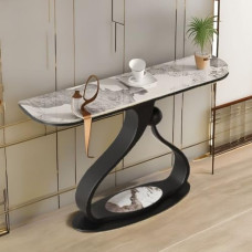 120-Zoll-Konsolentisch für den Eingangsbereich, Sofatisch hinter der Couch für Wohnzimmer/Flur/Foyer, Tischplatte aus Kunstmarmor (Schwarz 2)