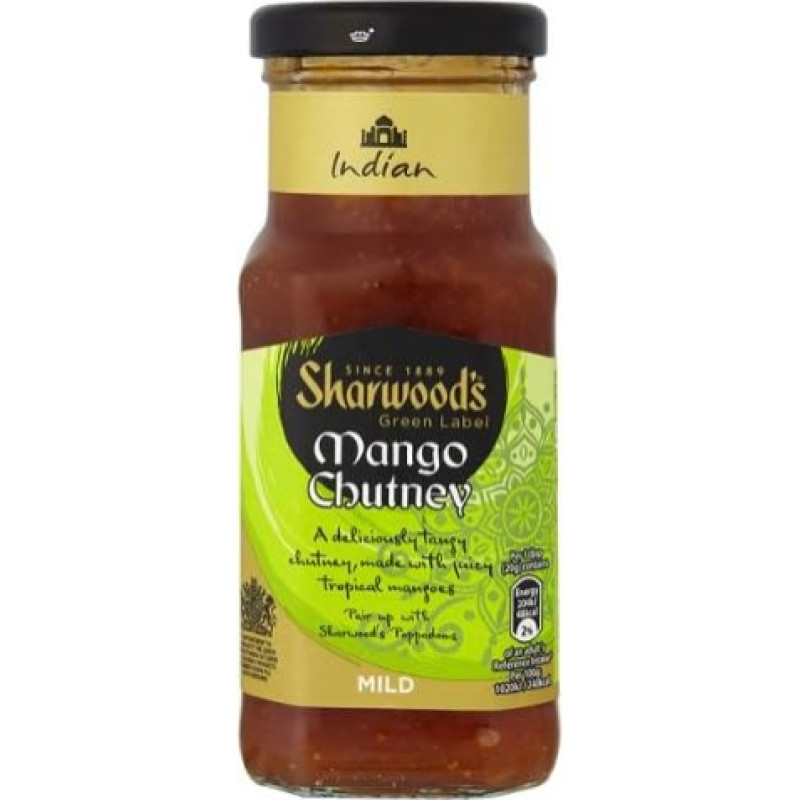 Sharwood of the Green Label Mango Chutney Mild 227 g Pack (6 x 227 g)
