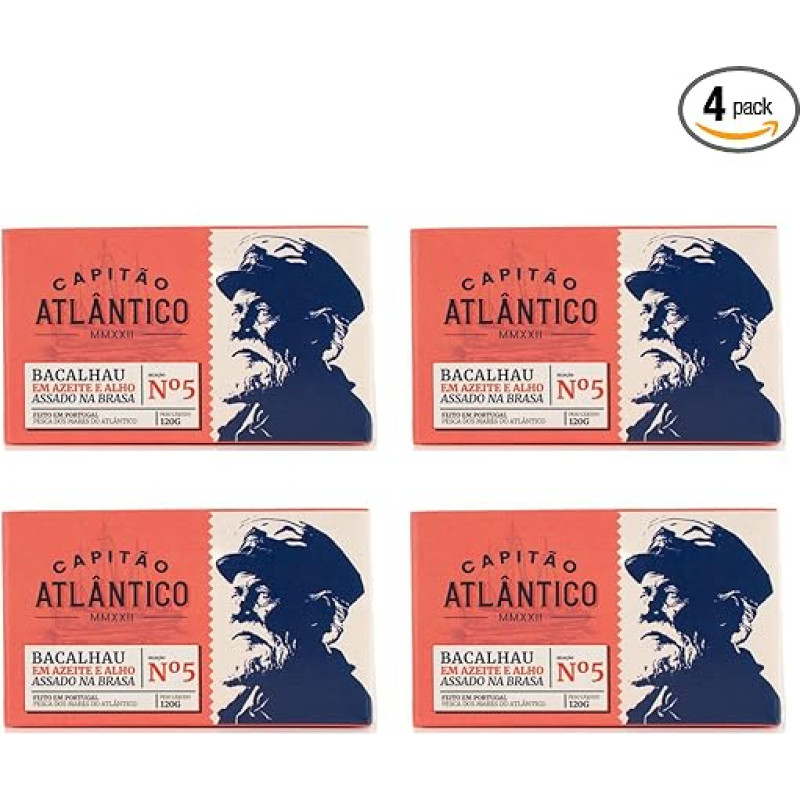 Menkė alyvuogių aliejuje ir keptuose česnakuose - 4 x 120g - Tradiciniai portugališki žuvies konservai - keptos sūdytos menkės filė - konservuotos jūros gėrybės, paruoštos valgyti