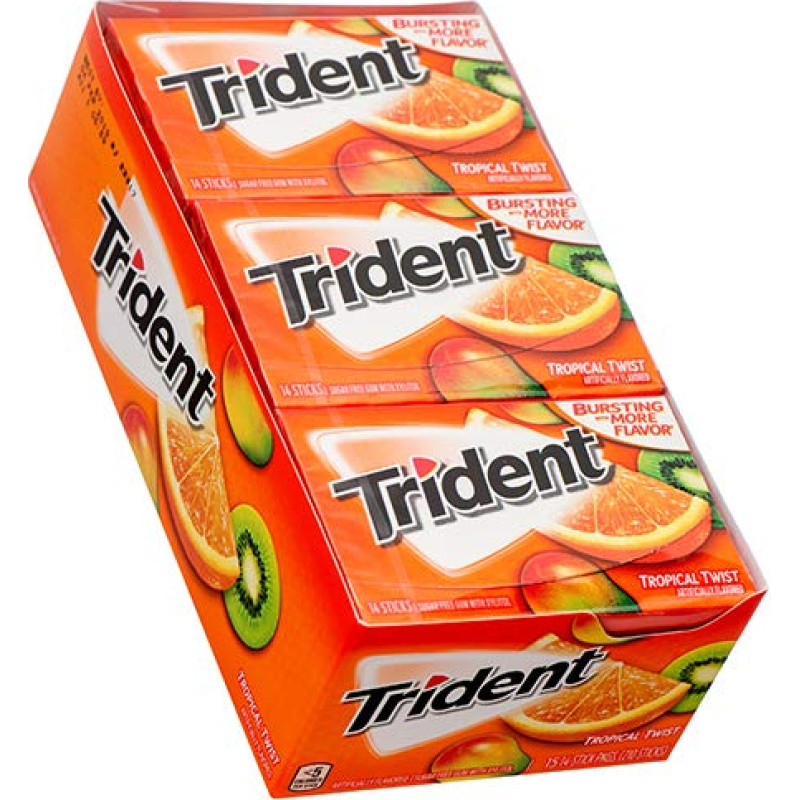Trident Gum Tropical Twist 373827 14 lazdelių (15 vnt.) Kramtomoji guma, kramtomoji guma, kramtomoji guma, kramtomoji guma, spuogų valiklis