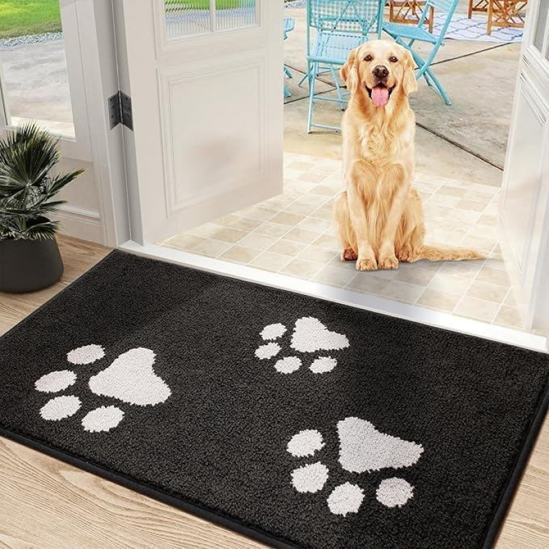 Mibao Door Mat Inenn 80 x 120 cm, purvo gaudyklė įėjimo ir galinėms durims, neslystantis kilimėlis, skalbiamas skalbimo mašinoje, minkštas kilimėlis purviniems batams ir letenoms, juodas