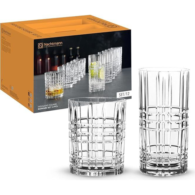 Nachtmann Highland Square 101754 12 dalių taurių rinkinys, kurį sudaro 6 taurės 345 ml ir 6 x 