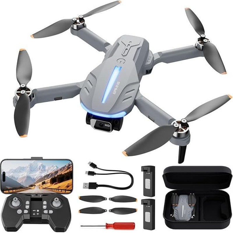 B16 GPS dronas su 4K kamera suaugusiesiems, bešepetėlinis variklis, 5G FPV RC kvadrokopteris su automobilio grįžimo ir automatinio sekimo funkcija, skrydžio laikas 50 minučių, C0 sulankstomas dronas pradedantiesiems, iki 249 g