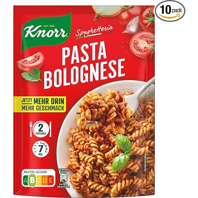 Knorr Spaghetteria Pasta Paruošti makaronai Bolognese Skanus makaronų patiekalas, paruoštas per 7 minutes 2 porcijos
