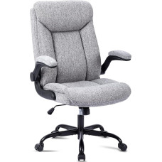 Ergonomiška biuro kėdė, kompiuterio kėdė, rašomojo stalo kėdė, besisukanti darbo kėdė su atlenkiamu porankiu, reguliuojamo aukščio, patogi biurui, namams, žaidimams (pilkas audinys)