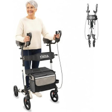 KMINA Artrito roleris su atramomis dilbiams, lauko roleris, sulankstomas, su sėdyne ir atlošu, reguliuojamo aukščio vaikštynė senjorams, didžiausia apkrova 136 kg, krepšys