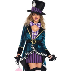 Leg Avenue 85592 Puošnus Mad Hatter moteriškas kostiumas (5 dalių), baltas
