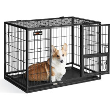 Feandrea Heavy Duty Pet Crate Portable Mesh Crate 92,5 x 57,5 x 64 cm vidutinio dydžio dideliems gyvūnams Saugus 2 nuimamos durys Didelis rašalas Juoda PPD002B01