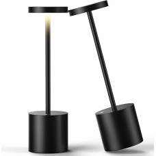 Belaidis stalinis šviestuvas, 5000 mAh metalinis aliuminis, reguliuojamo ryškumo LED akumuliatoriaus stalinis šviestuvas, nešiojamas USB įkraunamas naktinis šviestuvas, tinkamas vidaus patalpoms, lauko valgomajam, barui, terasai (2 juodos spalvos)