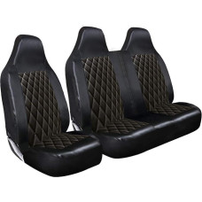 rhinos autostyling RENAULT TRAFIC SPORT VISIEMS MODELIAMS - Premium Luxury Van sėdynių užvalkalai Vieno vairuotojo ir dviejų keleivių sėdynių užvalkalai - 2+1 - Juoda dygsniuota deimantinė oda