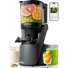 Canoly Juicer with 150 mm Extra Large Filling Chute, 3-in-1 Strainer (for Juice, Sorbet & Nut Milk), 2.6 L Capacity Slow Juicer with AC Motor, Self-Cutting System, Cold Press Juicer, BPA-Free