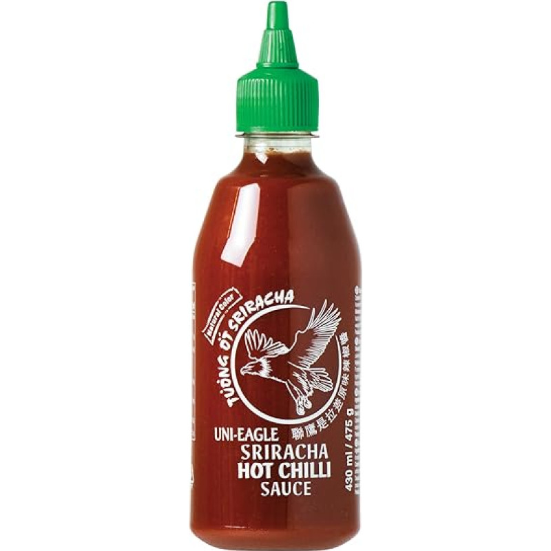 UNI-EAGLE Sriracha Chili Sauce, Hot Chilli Sauce with Garlic & Chili Peppers, Spicy Thai Sriracha Sauce, Ideal as Dip & Seasoning, 1 x 430 ml