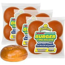 Gurmaniški bulvių suktinukai, 3 pakuotės po 4 x 80 g, 11 cm, minkštos ir skanios Italijoje pagamintos bandelės, idealiai tinkančios amerikietiškiems mėsainiams, 