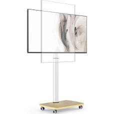 TV stovas su medine lentyna, 32-65 colių plokščiam ir išlenktam televizoriui iki 35 kg, su ratukais, 90° pasukamas, reguliuojamo aukščio TV grindų stovas, maks. VESA 400 x 400 mm (balta + natūrali)