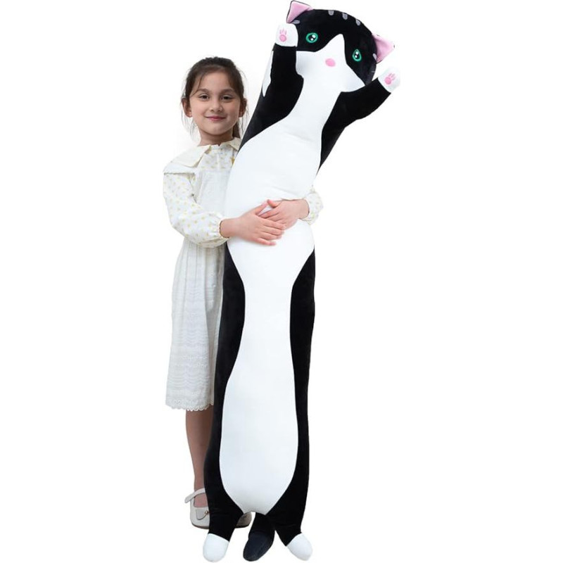 Pliušinis žaislas katė pagalvėlė ilgas kačiukas mielas pliušinis žaislas katė minkštas žaislas Kawaii pliušinis sofos pagalvėlė dovanos draugams vaikams (juoda, 150 cm / 59,05 colių)