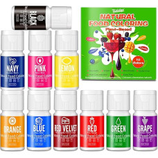 Natūralūs maistiniai dažai - 10 x 10 ml ekologiškų maistinių dažų - be dirbtinių dažiklių, be glitimo, veganiški, 100 % augaliniai skysti maistiniai dažai kepiniams, pyragams, fondanui ir rankdarbiams