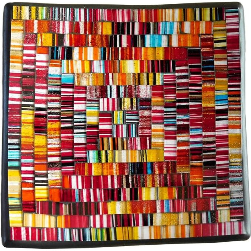 Rankų darbo terakotos mozaikos dubuo - dekoratyvinis raktų ir papuošalų padėklas su menine stiklo mozaika - unikalus 20 x 20 x 6 cm (Red-4)