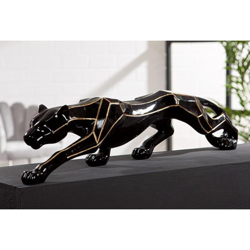 GILDE Gepardų figūrėlė iš dervos, blizganti metalinė išvaizda, juoda, 15 x 75 x 12 cm