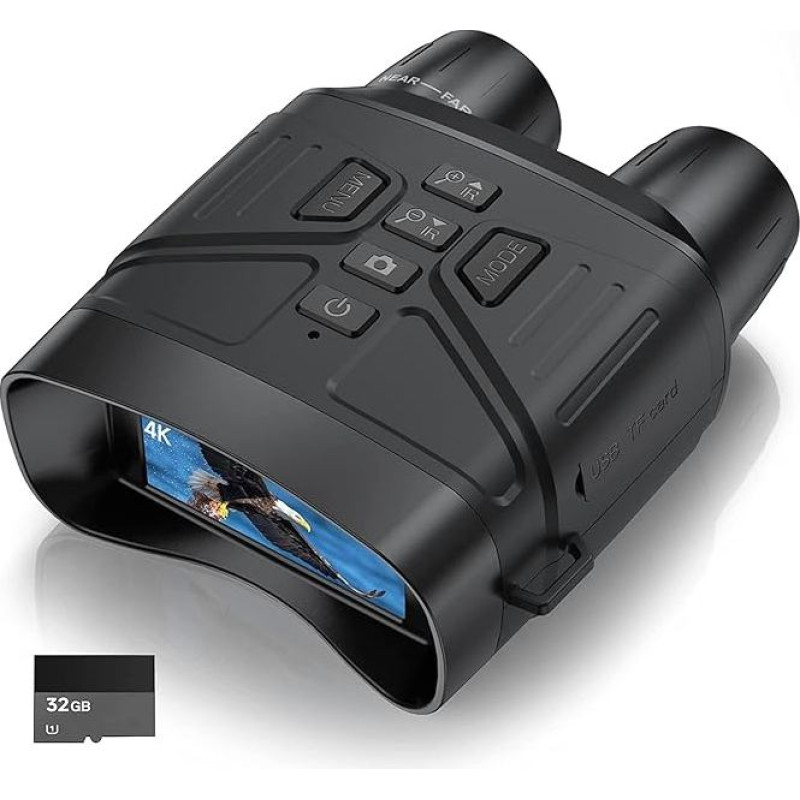 Relassy 4K HD skaitmeniniai infraraudonųjų spindulių naktinio matymo žiūronai, 400 m nuotolis, 4000 mAh, įkraunami naktinio matymo prietaisai, 5X skaitmeninis priartinimas, skirti paukščių stebėjimui, stovyklavimui, medžioklei su 32 GB
