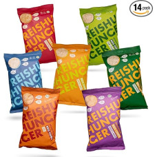 REISHUNGER Organic Spicy Rice Chips Set of 14 Whole Grain Rice - Chili, Cheese & Onion, Sour Cream, Oriental Mix, Green Curry, Salt & Rosemary - Gluten Free & Vegan