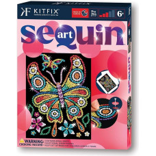 Kitfix - Sequin Art Red - gintarinis drugelis - paveikslėlis iš siūlų - 21 x 28 cm - rankdarbių rinkinys vaikams ir suaugusiems nuo 6 metų - 2201