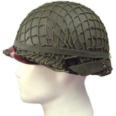 Antrojo pasaulinio karo JAV karinis plieninis šalmas M1 su tinkliniu dangčiu Po Antrojo pasaulinio karo įranga Replika