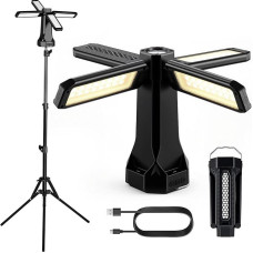 AUTOUTLET stovyklavimo lempa Įkraunama 16000 mAh LED stovyklavimo lempa 4000LM IP66 vandeniui atsparus statybinis prožektorius su 1,55 m trikoju Keli šviesos režimai, reguliuojamas stovyklavimo žibintas Magnetas, nuimamas darbas