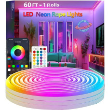 18 m / 60 ft LED Neon Rope Lights, Control with App/Remote Control, Music Sync, Flexible LED Rope Light, Multiple Modes, IP65 Outdoor RGB Neon Lights, Waterproof