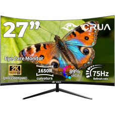 CRUA 27 colių QHD (2560 x 1440) monitorius, 2K 75 Hz kompiuterio monitorius, 27 colių 1440p monitorius su HDMI, DP ir sieniniu tvirtinimu, 1440P monitorius, skirtas darbui ir žaidimams