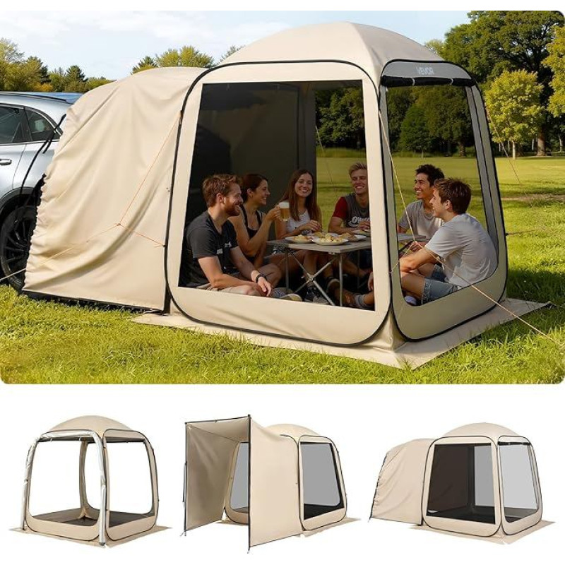 VEVOR Screen House 3 x 2,8 m 4-8 asmenų Pop Up Viewing Tent Nešiojama ekranuojama palapinė su krepšiu Tinklelio šonai Žemės stulpai sodo kiemo lauko veiklai Smėlio spalvos