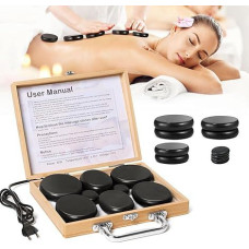Hot Stone Massage Set, 10 Hot Stones, Massage Stones Set Made of Basalt with Bamboo Box, Hot Stone Warmer for Spa, Relaxation, Massage Therapy, Gifts for Mum