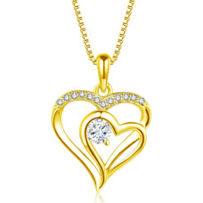 Women's 925 Sterling Silver Heart Necklace with AAAAA Cubic Zirconia, 45 + 5 cm Silver Chain with Double Heart Pendant, Forever Love Heart Pendant Necklace, Gift for Women