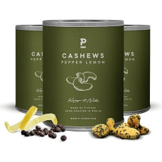 P-STASH Cashew Pepper Lemon, Elegant Cashew Kernels 3 x 55 g, Fat-free Drum Roasting, Nut Mix with Unique Spice Combinations, Premium Nuts Made in Berlin