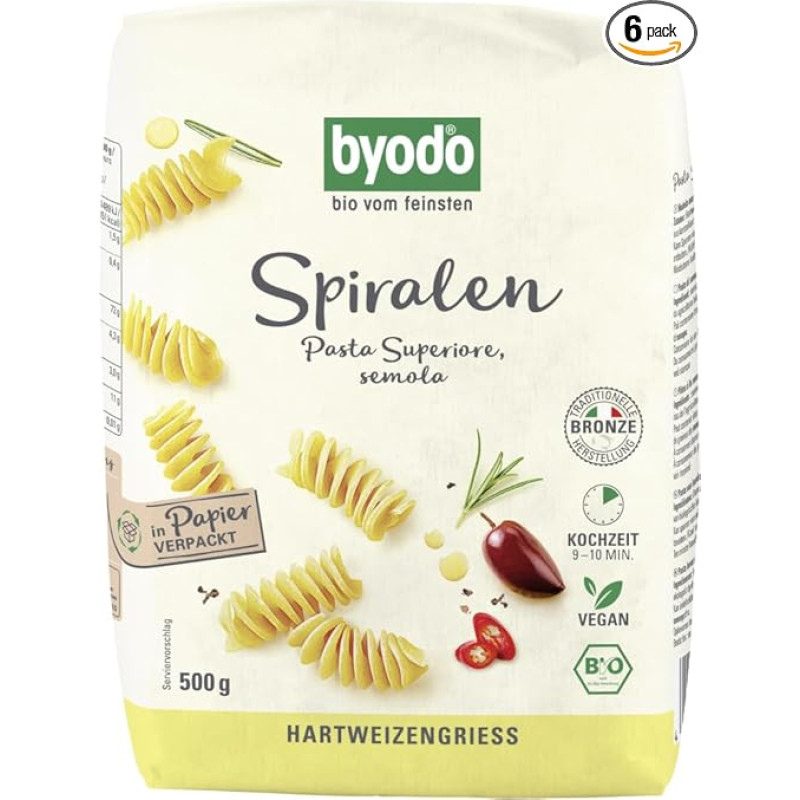 Byodo Bio Volanti Pasta Light / Semola, Twisted Cones, 500 g - DE-ÖKO-013 Certified, High-Quality Italian Pasta for Gourmets
