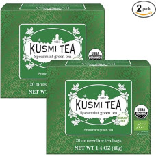 Kusmi Tea - 2 Pack - Green Tea with Mint - Traditional Thirst Quenching Tea with Gunpowder Green Tea and Mint Leaves - Real Mint Leaves - Enjoy Hot or Ice Chilled - 2x20 Tea Bags